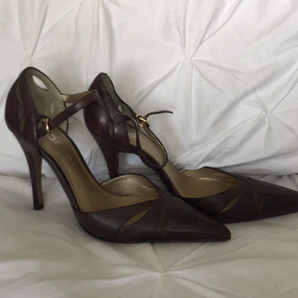 Brown ankle strap heel